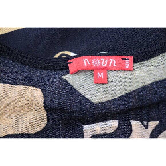 Y2K NOUN PARIS Logo Women's Faces Semi-Sheer Mesh 3/4 Sleeve Top M - Picture 8 of 8